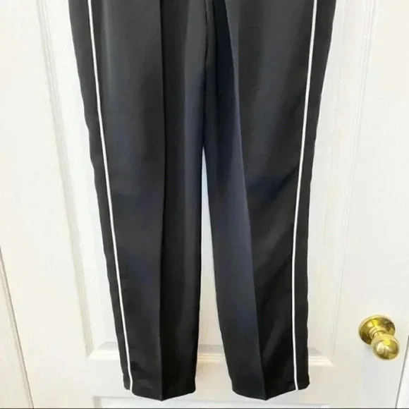 Topshop Trousers Relaxed Fit Pleated Pants Black White Side Stripe Size 4 - Picture 9 of 14